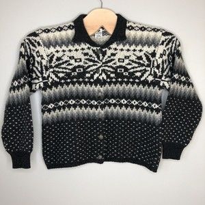 Columbia Woman's Large Fair Isle Shetland Wool Button Front Cardigan Sweater VTG